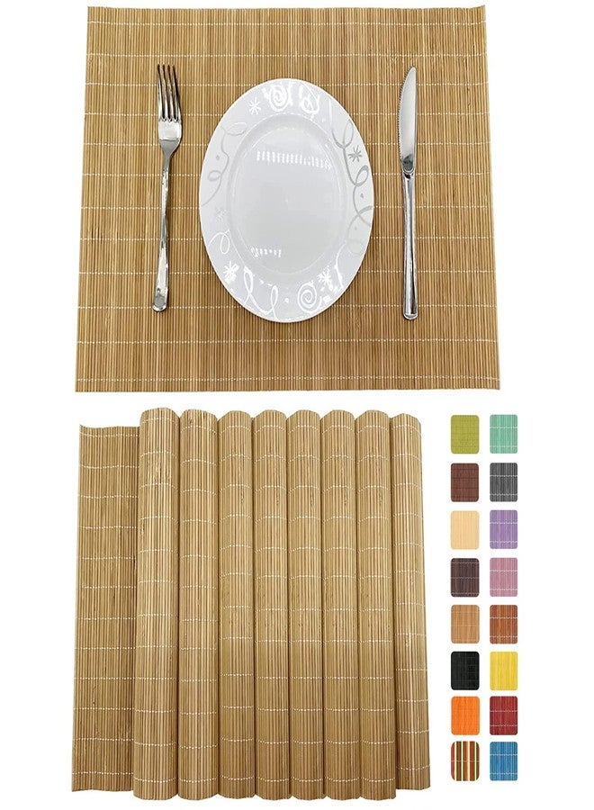 ANDSTAR Set of 8 Pcs Bamboo Placemats Sushi Rolling Mat Japanese Style Natural Anti-Slip, Washable Heat-Resistant Table Mats for Dining Room and Kitchen（Brown） - Image 1